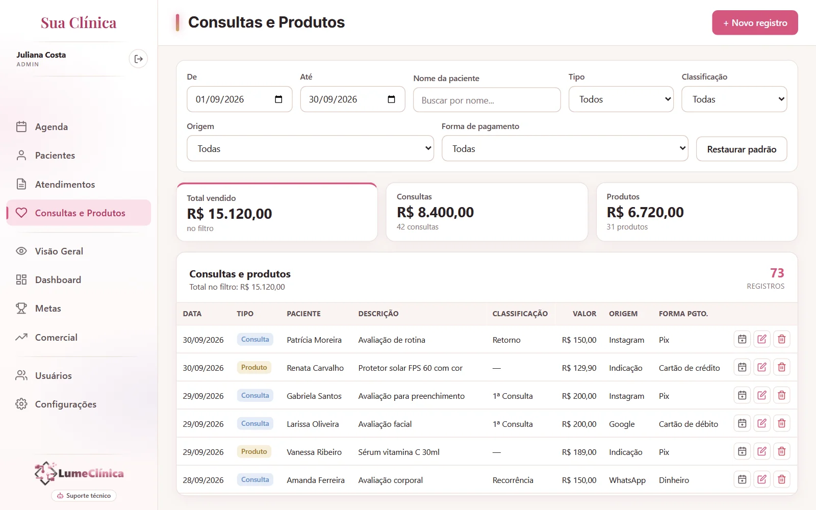 LumeClínica — Consultas e produtos
