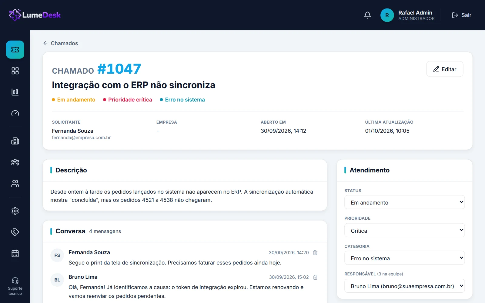 LumeDesk — Chamado